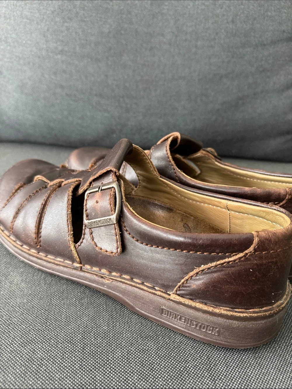 Birkenstock Footprints Madeira Brown Leather Fisherman Sandals Sz 12 Academia
